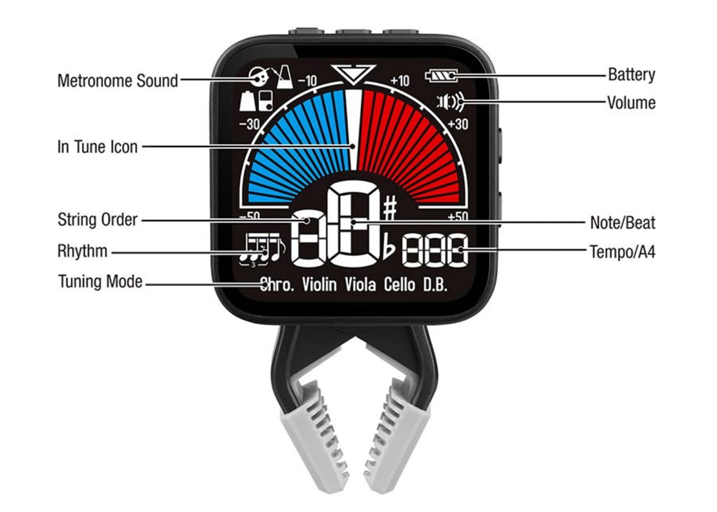 Cherub Violin family Clipon Tuner | Tuner, metronome, tone generator.