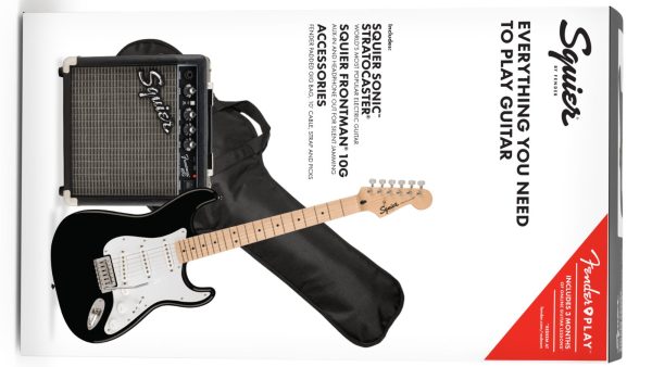 Squier Sonic Stratocaster Guitar Pack | with Amp | +accessories |Black