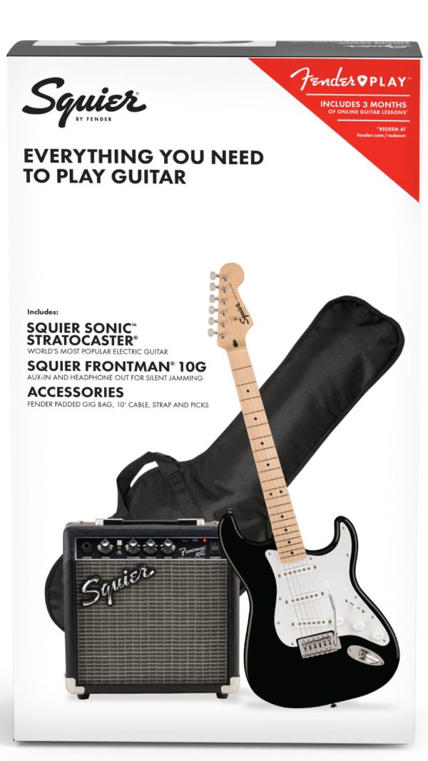 Squier Sonic Stratocaster Guitar Pack | with Amp | +accessories |Black