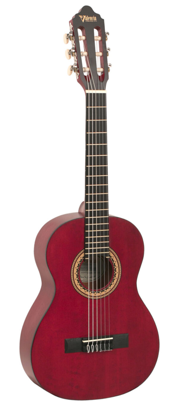 Valencia VC203 Nylon String Beginner's Guitar 3/4 Size |Trans Wine Red