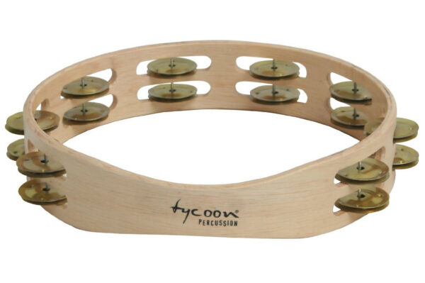 Tycoon Double Row Wooden Tambourine | Bright Brass