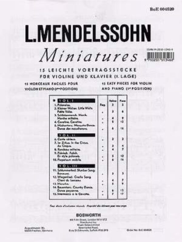 Ludwig Mendelssohn |15 Miniatures For Violin And Piano | Volume 1