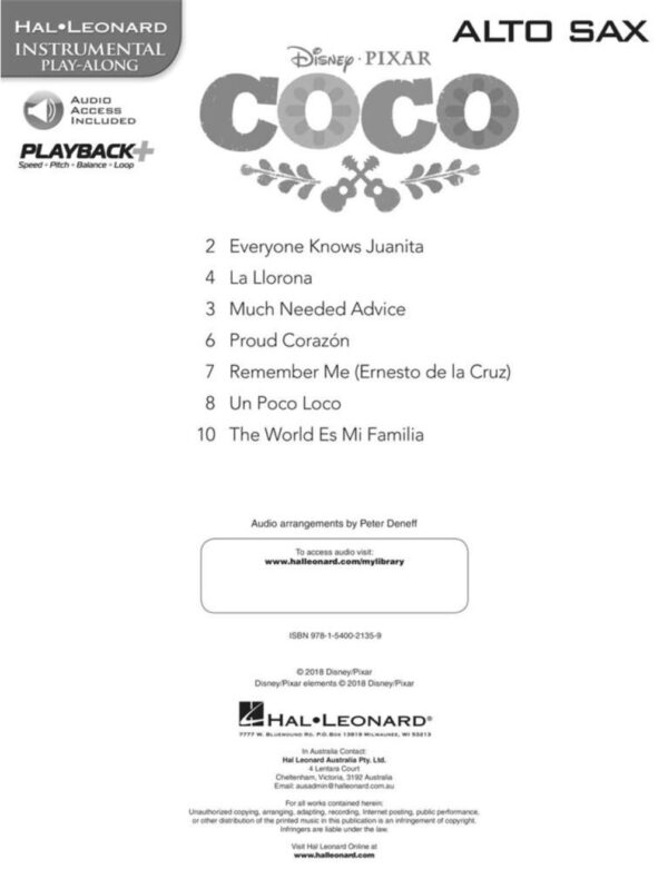 Coco | Instrumental Play Along | 7 Songs from the Film| Alto Saxophone