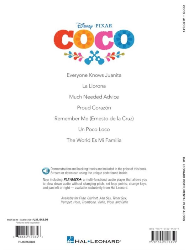 Coco | Instrumental Play Along | 7 Songs from the Film| Alto Saxophone