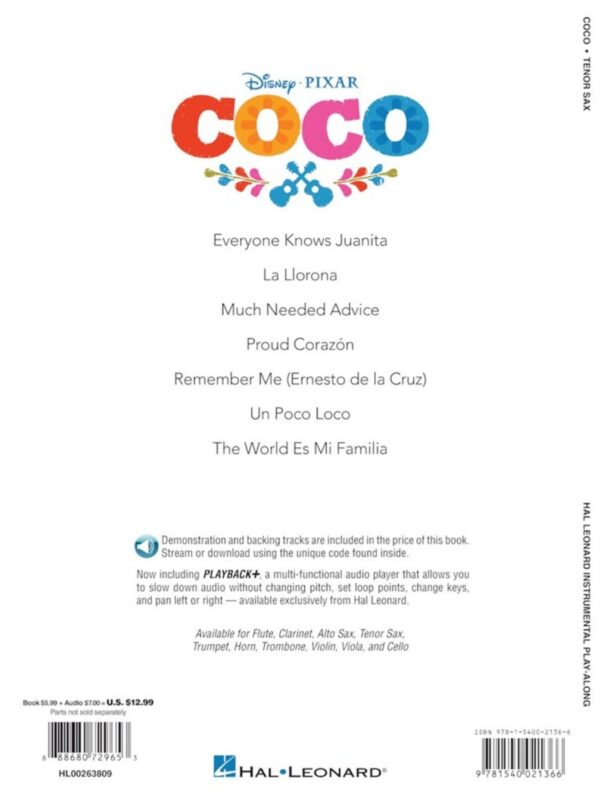 Coco | Instrumental Play Along| 7 Songs from the Film| Tenor Saxophone