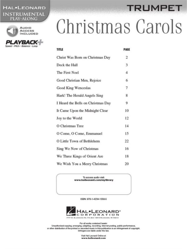 Christmas Carols Play Along | Trumpet Solo | Book + Online Audio