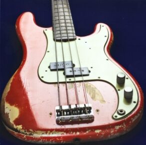 Bass Guitar Greeting Card - Worn Red