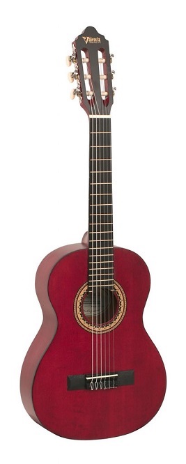 Valencia VC202 Nylon String Beginner's Guitar 1/2 Size |Trans Wine Red