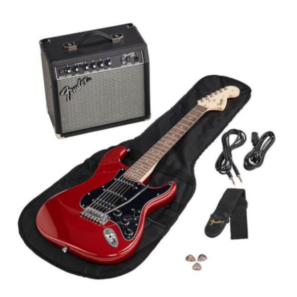 Squier Strat Pack SSS Guitar Pack | Amp  |Bag, Access |Candy Apple Red