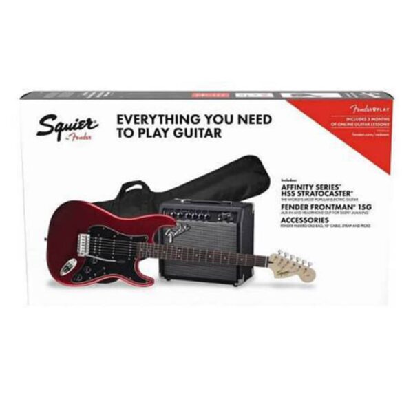 Squier Strat Pack SSS Guitar Pack | Amp  |Bag, Access |Candy Apple Red