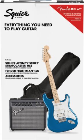 Squier Affinity HSS Strat Guitar Pack | Amp, Gigbag +|Lake Placid Blue