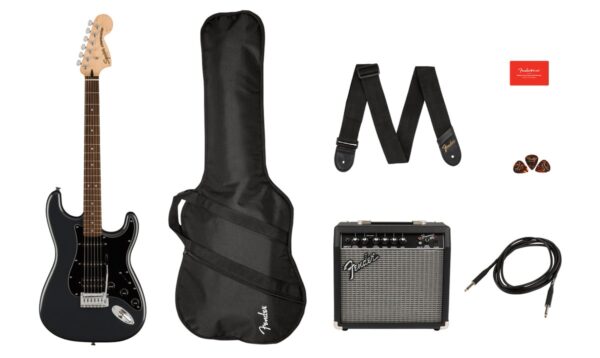 Squier Affinity HSS Strat Pack | Guitar, Amp +|Charcoal Frost Metallic