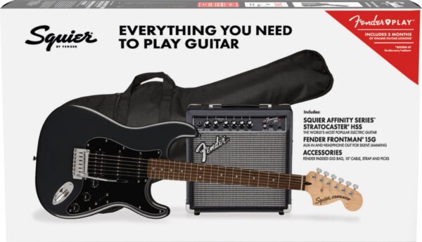 Squier Affinity HSS Strat Pack | Guitar, Amp +|Charcoal Frost Metallic