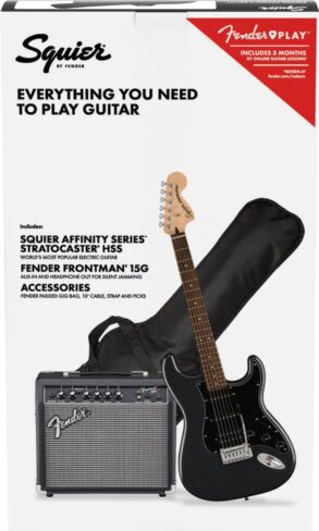 Squier Affinity HSS Strat Pack | Guitar, Amp +|Charcoal Frost Metallic