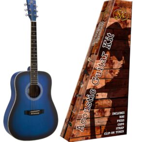 SX SD104 l Beginners Acoustic Guitar Kit | Bag, Tuner, Capo  +|Blue