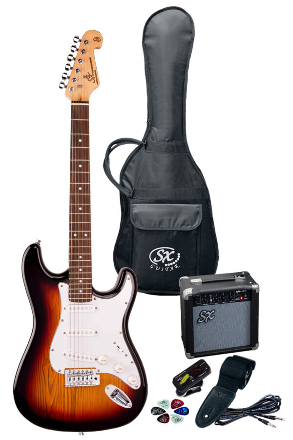 SX SE1 Strat Style Guitar Pack 3/4 Size  | 3 Tone Sunburst