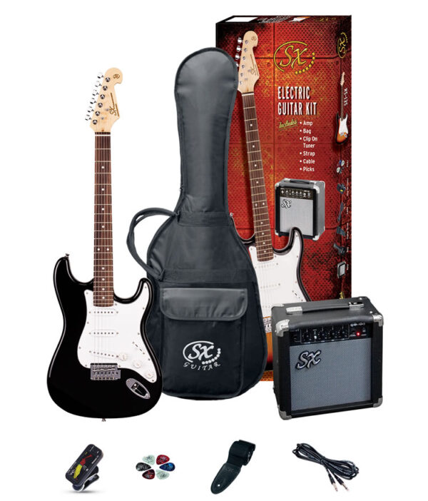 SX SE1 Strat Style Guitar Pack | Black