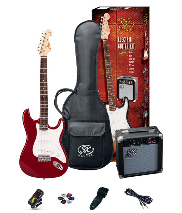 SX SE1 Strat Style Guitar Pack | Candy Apple Red