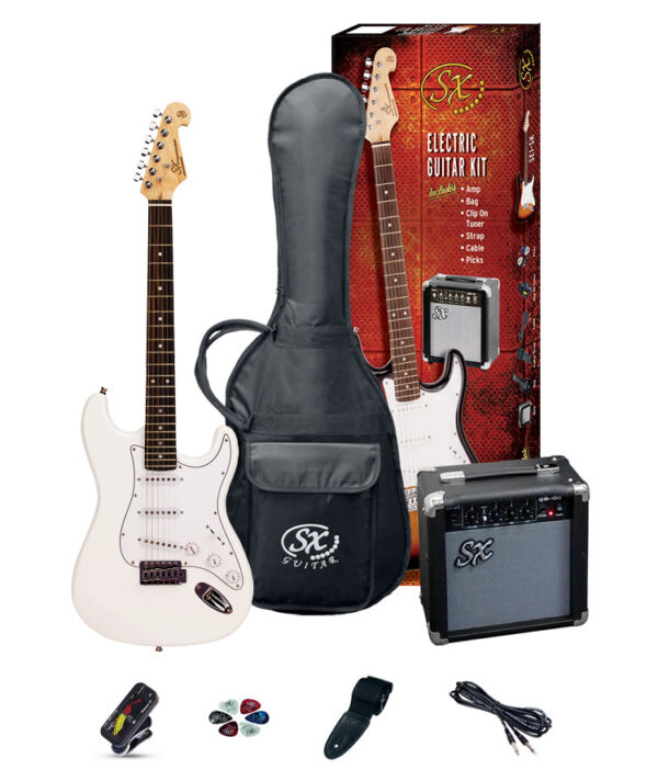 SX SE1 Strat Style Guitar Pack | White