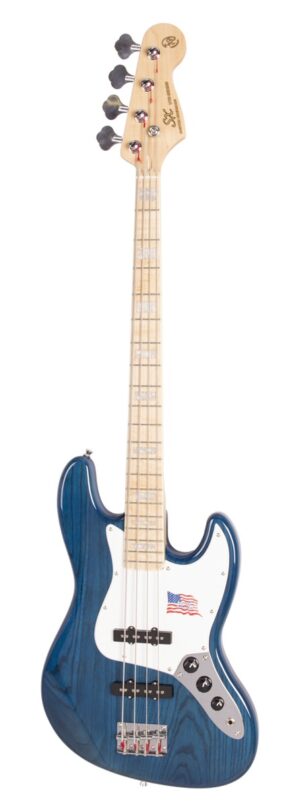 SX SJB75 Swamp Ash Series Electric Bass | Translucent Blue