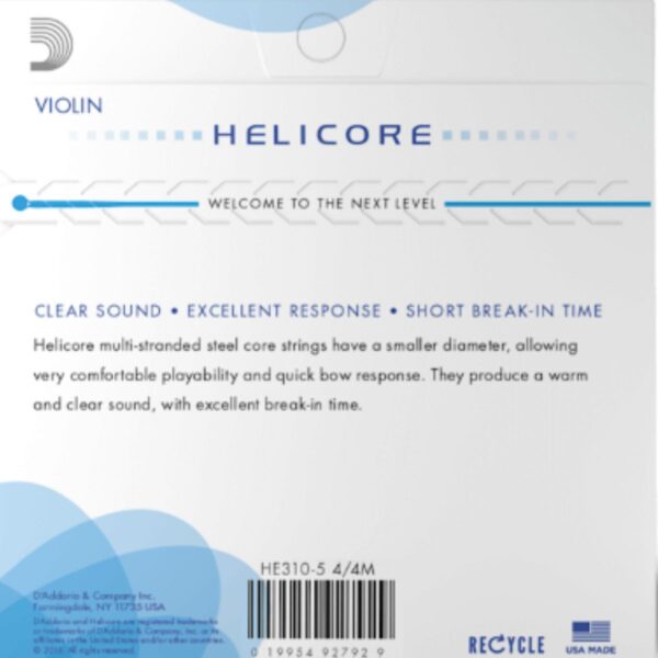 D’addario Helicore Violin String Set, 4/4 Scale, Medium Tension