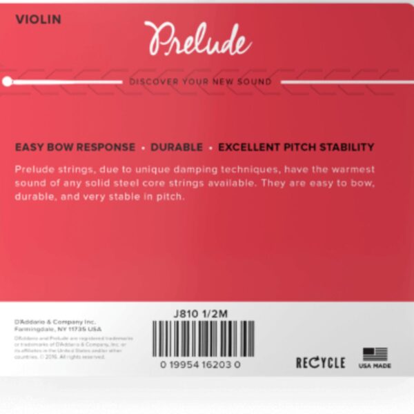 D’addario Prelude 1/2 size Violin string set | Medium | steel core