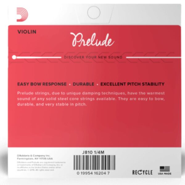 D’addario Prelude 1/4 size Violin string set | Medium | steel core