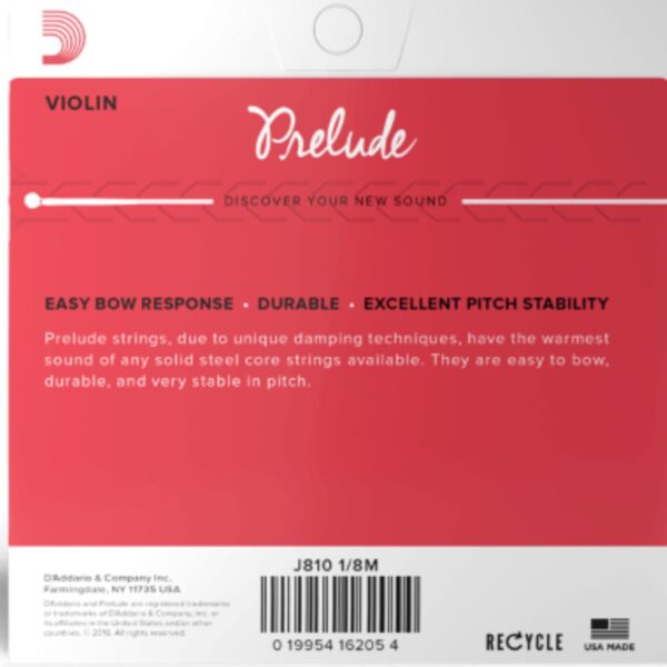 D’addario Prelude 1/8 size Violin string set | Medium | steel core