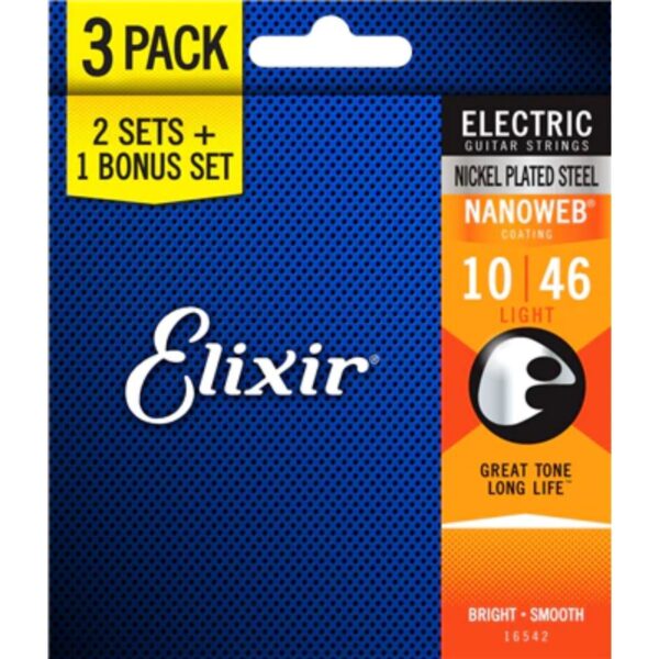 Elixir E16542 | Electric Guitar Nanoweb 010-046 | Three Set Value Pack