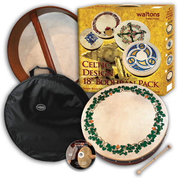 Waltons 18″ Celtic Design Bodhran Pack | Shamrock