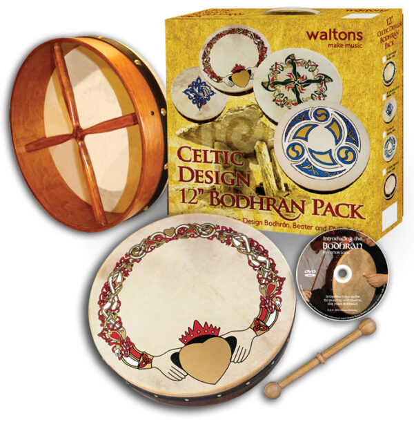 Waltons 12″ Celtic Design Bodhran Pack | Claddagh