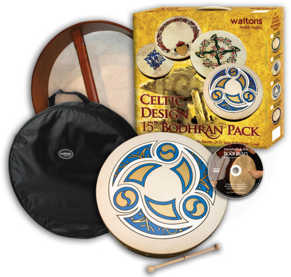 Waltons 15″ Celtic Design Bodhran Pack | Trinity