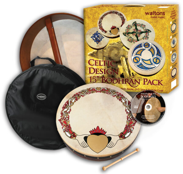 Waltons 15″ Celtic Design Bodhran Pack | Claddagh