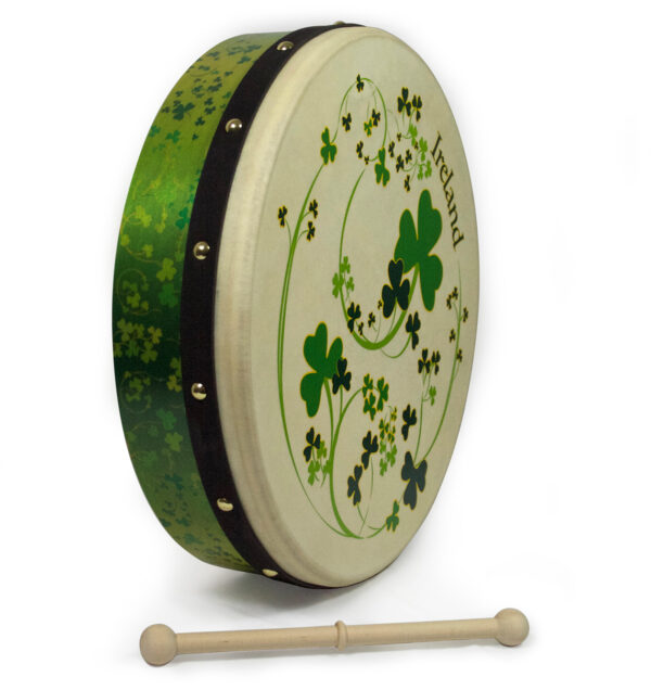 Waltons 15″ Bodhran with Shamrock Design on Rim and Skin