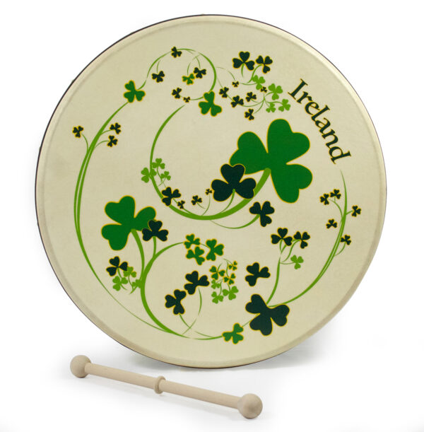 Waltons 15″ Bodhran with Shamrock Design on Rim and Skin