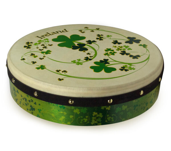 Waltons 15″ Bodhran with Shamrock Design on Rim and Skin