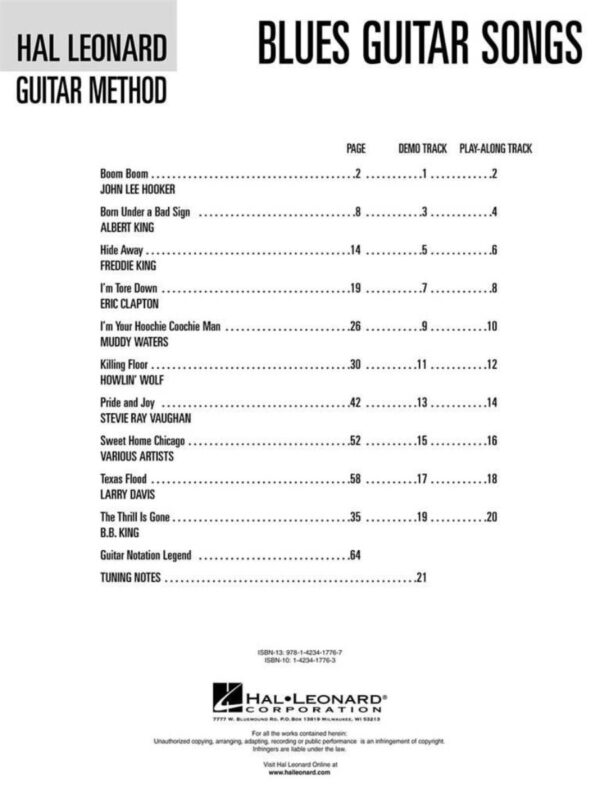 Hal Leonard Guitar Blues Songs | with Notation & Tab | Demo CD