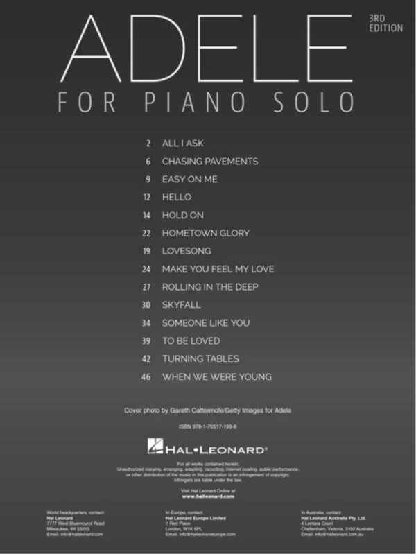 Adele | For Piano Solo â€ś 3rd Edition | Piano Solo