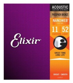 Elixir Acoustic Guitar Nanoweb Custom Light 11-52 Phosphor Bronze