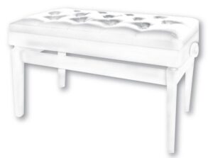 Extra Long Adjustable Piano Stool with Storage | White