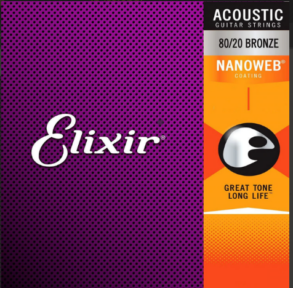 Elixir Nanoweb 80/20 Bronze Acoustic Guitar Strings 11-52 Custom Light