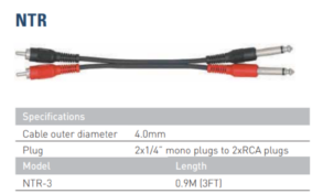 Leem NTR-3 | Track Recording | 2 x 1/4″ Mono Plug to 2 x RCA Plugs|3ft