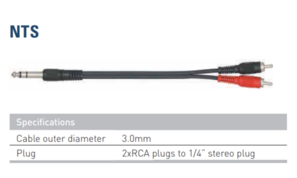 Leem NTS-9 | Track Recording | 2 x RCA Plugs to 1/4″ Stereo Plug | 9ft