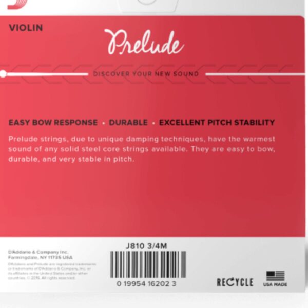 D’addario Prelude 3/4 size Violin string set | Medium | steel core