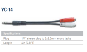 Leem YC-14 | Audio Cables | 1/4″ Stereo  to 2 x 3.5mm Mono | 6 inch