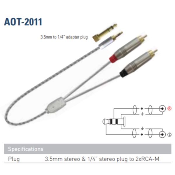 Leem AOT-2011-1M | Audio Cable | 3.5mm + 1/4″ Stereo  to 2xRCA-M  |1M