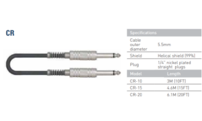 Leem CR-10 | Guitar Lead | 10ft | 1/4″ Nickel Plated Straight Plugs