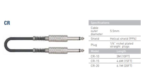 Leem CR-10 | Guitar Lead | 10ft | 1/4″ Nickel Plated Straight Plugs