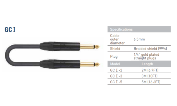 Leem GCI-3  | Guitar Cable | 3 Metres | Straight Plugs