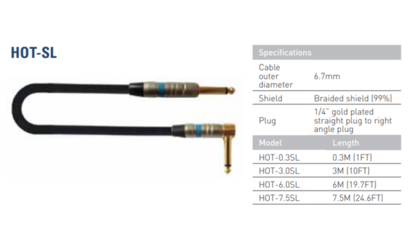 Leem HOT3.OSL | HOT Guitar Cable with S+L Plugs | 3 Metres